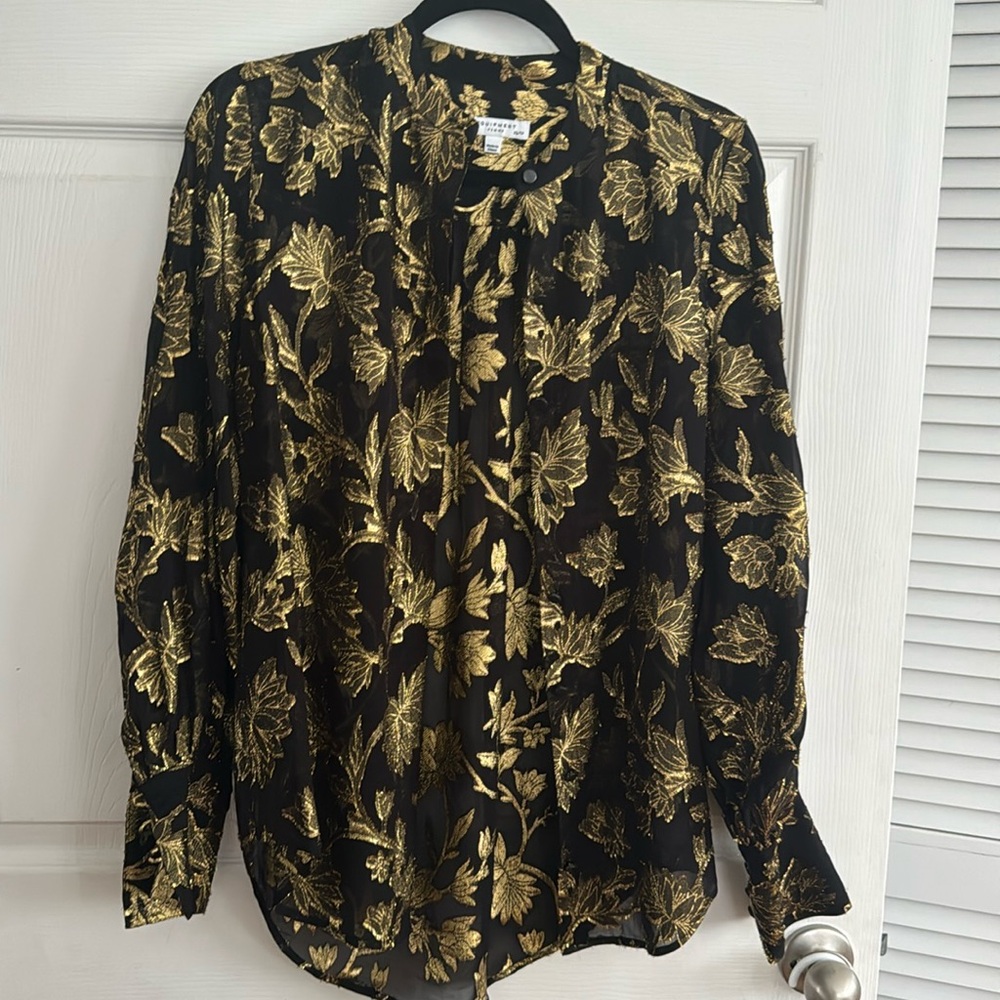 Unique, gold and black floral equipment blouse
